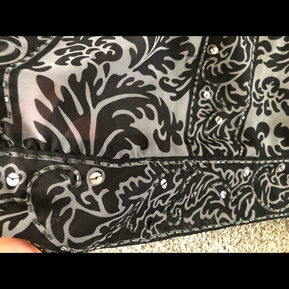 Nicole Miller Beaded Relaxed Blouse Top Size 14 Chiffon Summer Shoulders Off - Picture 9 of 14